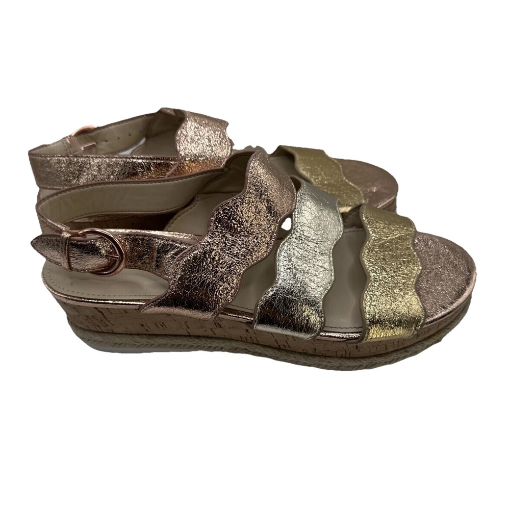 Marc Fisher Metallic Platform Cork Metallic Scalloped Sz 10‎ Sandals